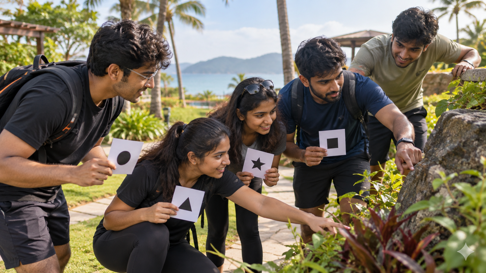 Graduate hires taking part in an outdoor scavenger hunt