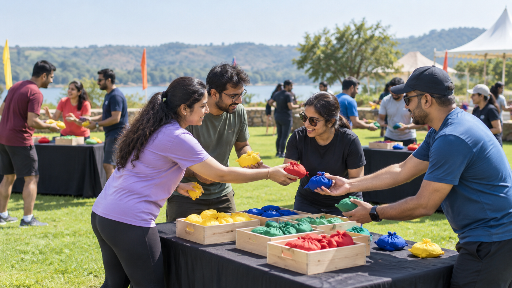 Employees managing an outdoor resource marketplace challenge