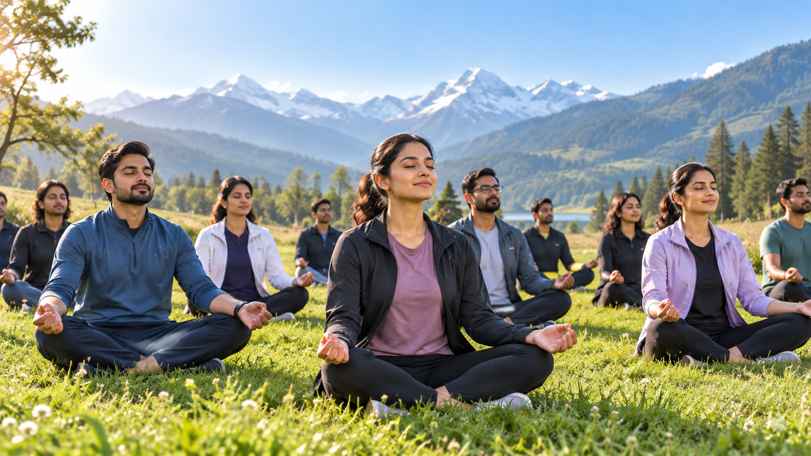 Corporate team taking part in outdoor breathwork