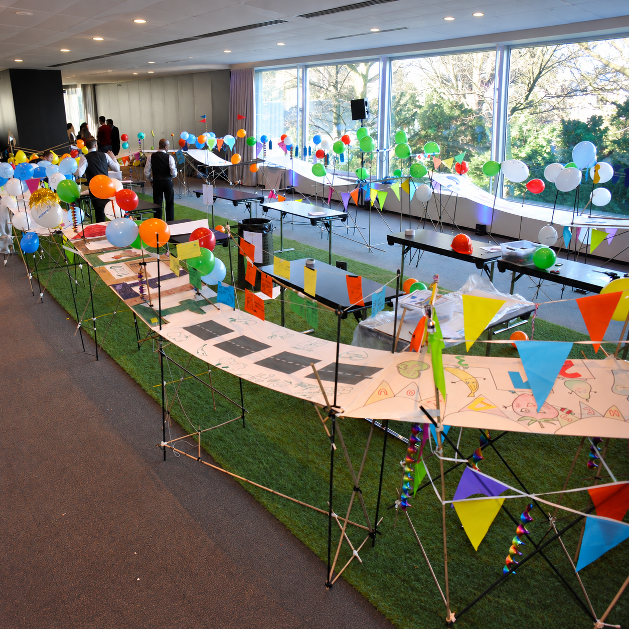 Full Build a Bridge installation in a conference room